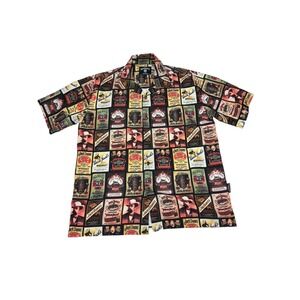 Jack Daniels Dragonfly Alcohol Whiskey Collage Short Sleeve Button‎ Up Shirt L